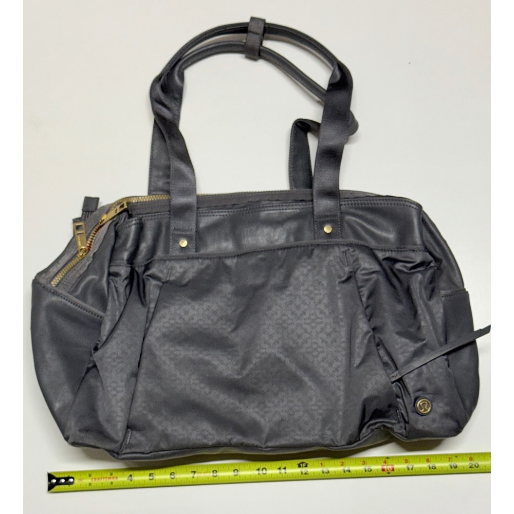 Lululemon Urban Warrior Tote Bag Gray Gold Yoga Gym Travel Leather Cracking